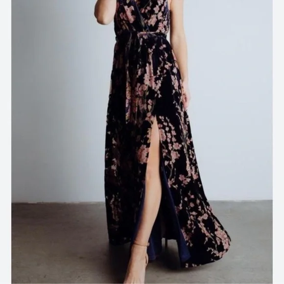 Baltic Born Lennon navy blue Floral Velvet Maxi Dress stretchy size XXL classy - Picture 15 of 16